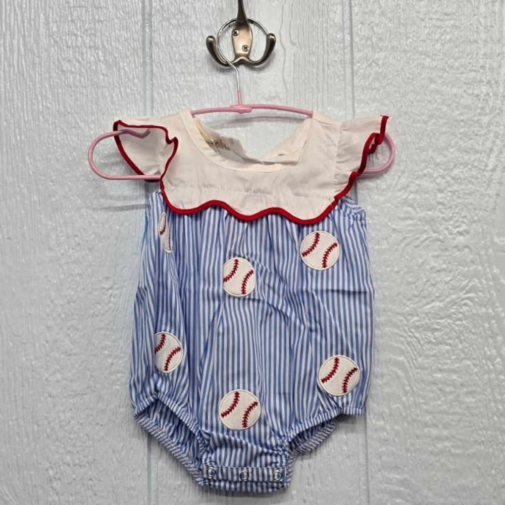 NWT 3/6 Months Marie Nicole Baseball Romper Bubble
